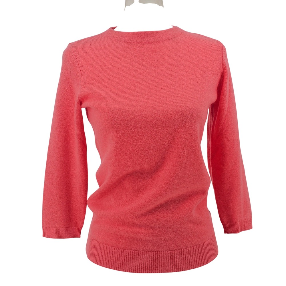 Talbots Pure Cashmere Sweater Small Coral Pink 3/4 Sleeve Classic Quiet Luxury